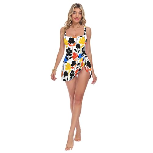 Maillot de bain rembourré pour femme avec jupe détachable une pièce à fleurs
