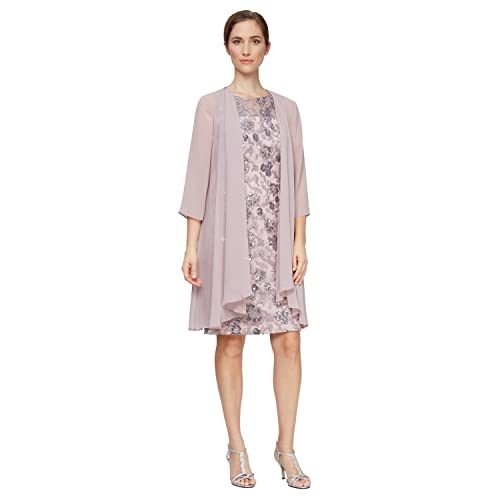 Image of Alex Evenings Women's Short Embroidered Dress with Illusion Jacket