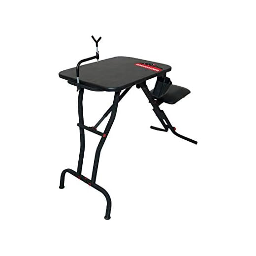BIRCHWOOD CASEY Ultra Steady Lightweight Folding Shooting Bench with Seat, Adjustable Non-Scratch Rubber Coated Gun Rest & Two Shell/Gear Pockets