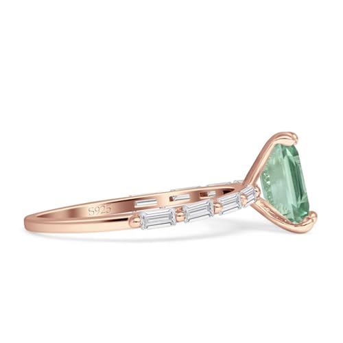 OMRANII Art Deco Emerald Cut Natural Green Amethyst Prasiolite Solitaire Vintage Style Sparkling Baguette Wedding Engagement Ring Solid 925 Sterling Silver2