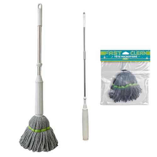 Venteo Balai Serpillère avec Manche Rétractable | Tête Microfibre Haute Absorption | Essorage Facile et Rapide | Balai de Nettoyage Polyvalent pour Tous Types de Sols | Prêt à l'emploi