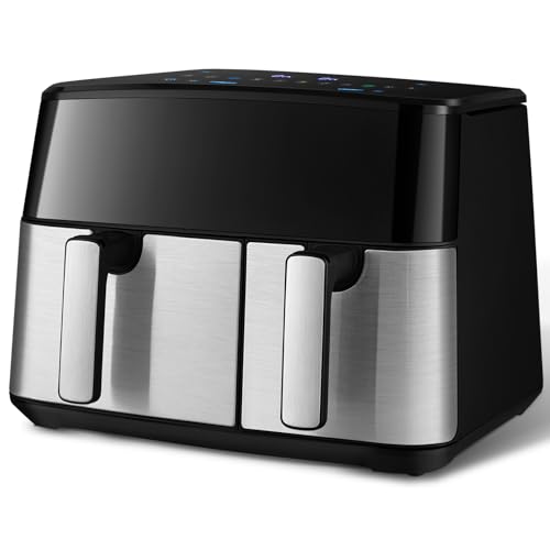 Warmiehomy 10L Dual Air Fryer Dual Basket 6.5L& 3.5L Double Air Fryer, 8 Presets, Non-Stick, 60 Min Timer, 80-200℃ Temperature Control, No Oil, Dishwasher Safe Baskets, Auto Shutoff 2400W