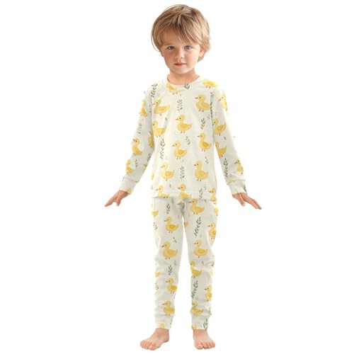 ALAZA Yellow Duck Leaf Cute 2 Piece Pajama Set Long Sleeve Top and Pants Sleepwear Unisex3