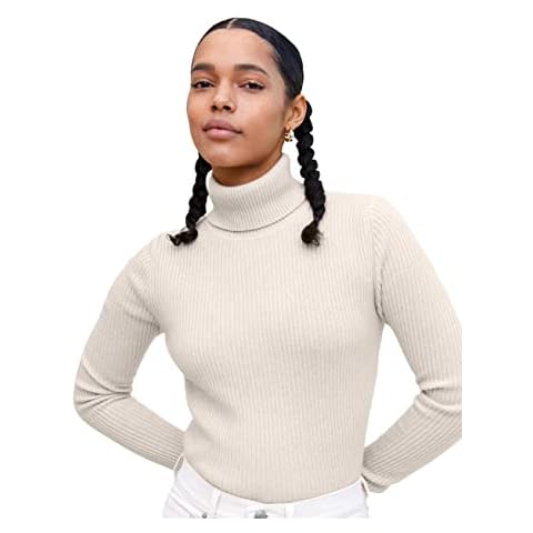 State Cashmere Women’s Ribbed Turtleneck Sweater 100% Pure Cashmere Classic Long Sleeve Pullover (Undyed White, Small) Cover