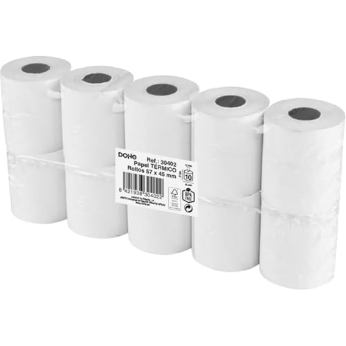Dohe   Rollos Papel Térmico 57x45 mm (10 uds.)   Núcleo ⌀12 mm, Largo 14,5 m, Tickets para Datáfonos, TPV, Cajas Registradoras, Impresoras POS y EPOS, Grosor 60 gr/m², Sin BPA