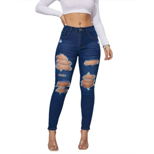 Women's High Rise Skinny Stretch Ripped Jeans High Waisted Destroyed Butt Lift Slim Fit Tight Denim Pan