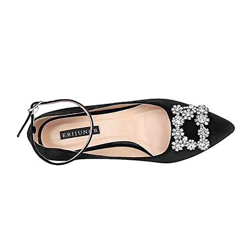 ERIJUNOR Low Heel Pumps for Women Comfort Kitten Heels Rhinestone Brooch Evening Dress Shoes3