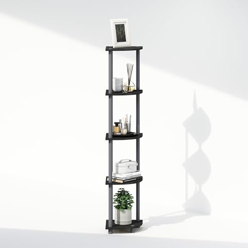 Image of Furinno Turn-N-Tube Storage Shelves, 5-Tier Book Shelf, Corner Shelf, Toolless Open Shelves, for Organization and Storage, Living Room, Home Office, Hallway, Bedroom, Black