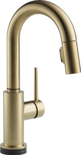 Delta Faucet Trinsic Touch Bar Faucet, Gold Bar Faucet, Bar Sink Faucet Single Hole, Wet Bar Faucets with Pull Down Sprayer, Prep Sink Faucet, Touch2O Technology, Champagne Bronze 9959T-CZ-DST