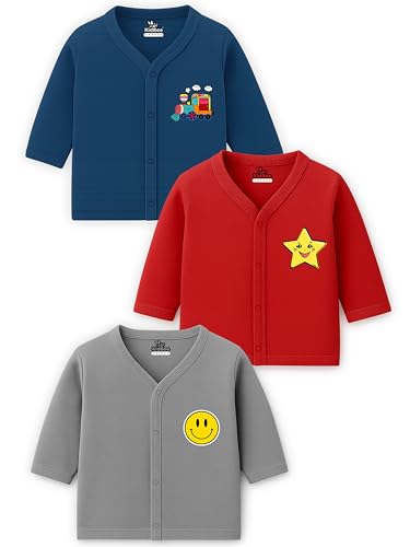 Image of Kidbee Baby Front-Open Cotton Jabla /Top, Full Sleeve, Unisex, Months, Pack of 3
