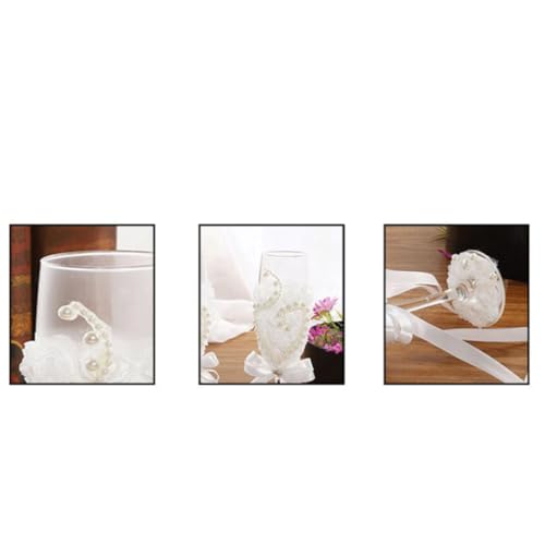 Copas de vino de boda de vidrio resistente y detalles de perlas 7