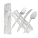 Individually Wrapped Medium Weight White Plastic Cutlery/Utensil Set with Napkin by MT Products - (50 Pieces)