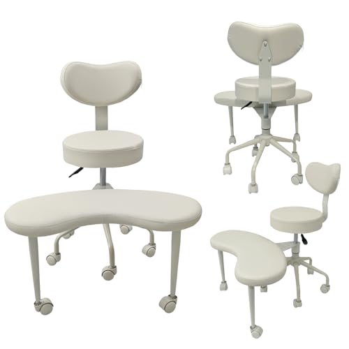 HOOMFIT Meditation Chair Home Office Chair with Wheels Cross Legged Chair with Lumbar Support and Adjustable Backrest Stool, Suitable for Meditation Yoga Home Office (White)