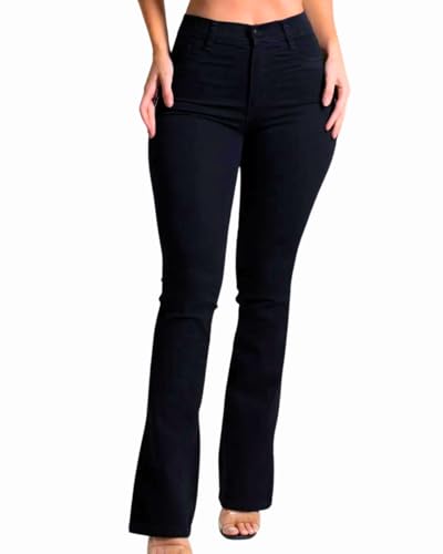 Calça Jeans Sarja Feminina Sawary Boot Cut Flare, Boca de Sino, Com Elastano, Cintura Média (BR, Numérico, 46, Preta)