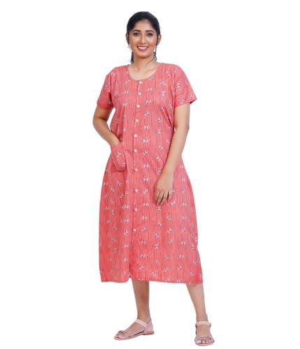 Image of MENMAII Women's [L-4XL] Full Open /Front Buttoned [a Kind of Adaptive Clothing] Multipurpose Nighty for Maternity /Pregnancy /Elderly /Patient /Feeding /Hospital Purpose Nighty Calf Length