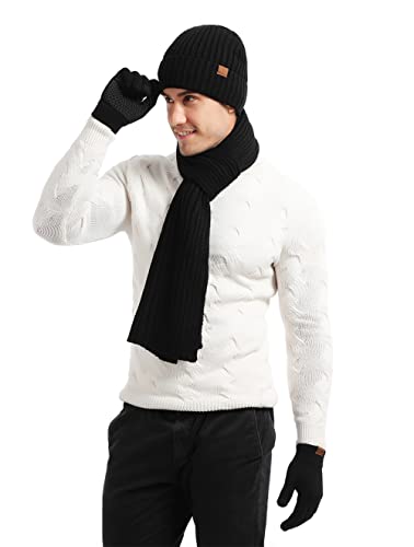 Winter Beanie Hat Scarf Touch Screen Driving Gloves for Men Women Ribbed Knit 3 in 1 Set3