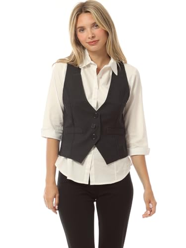 Design by Olivia Women's Dressy Casual Versatile Racerback Vest Tuxedo Suit Waistcoat Heather Charcoal L - Thumbnail 4