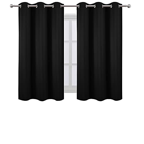 Image of LEMOMO Black Blackout Curtains 42 x 54 Inch Length Set of 2 Panels Grommet Bedroom Curtains for Living Room