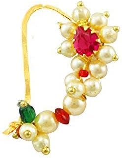 Vail Creations Combo of 2 Traditional Maharashtrian Nath Multicolour Gold Plated With Piercing Nose Ring Pin for Women Size- 3 cm