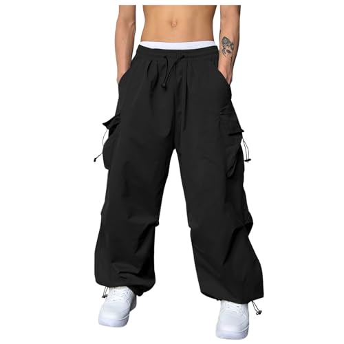 Cargo Pants for Men Loose Fit Parachute Wide Leg Pant Fashion Y2k Streetwear Trouser Classic Drawstring Waisted Slacks