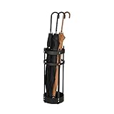SONGMICS Umbrella Stand, Steel Round Umbrella Holder Rack, 7.7 x 7.7 x 21.7 Inches, with Detachable Drip Tray, for Entryway, Office, Stable, Assembly Required, Matte Black ULUC28BK