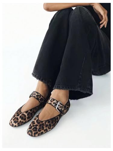 MakeMeChic Women's Ballet Mary Jane Flat Shoes Leopard Print Flats Closed Toe Slip On Flat Shoes2