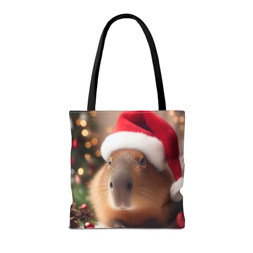 Premium Tote Bag featuring a Christmas Capybara with Santa Hat and Christmas Tree - Reinforced Stitching2