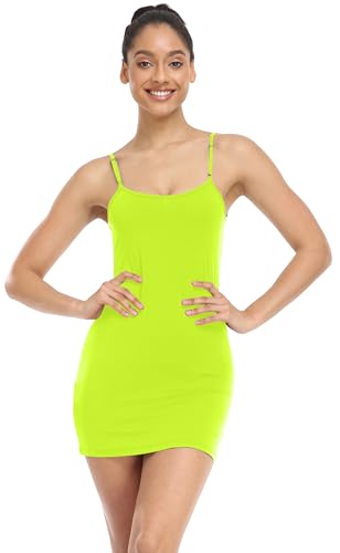 Image of Qaffier Full Slips Dress for Women Adjustable Spaghetti Strap V Neck Under Dress Camisole Mini Slip Dress