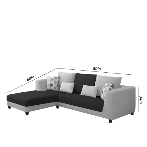 Image of Galib LHS 4 Seater L Shape Sofa Set for Living Room (Black Grey Fabric) Premium Fabric Sofa