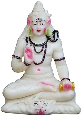 Gift Liya Kya Lord Shiva Idols White 6.5x5x3 HWL Inches Marble Dust & Resin God Murti Adiyogi for Pooja, Car, Home, Office, Shelf, Table, Sivan Showcase Showpieces, Gift Statue (White)