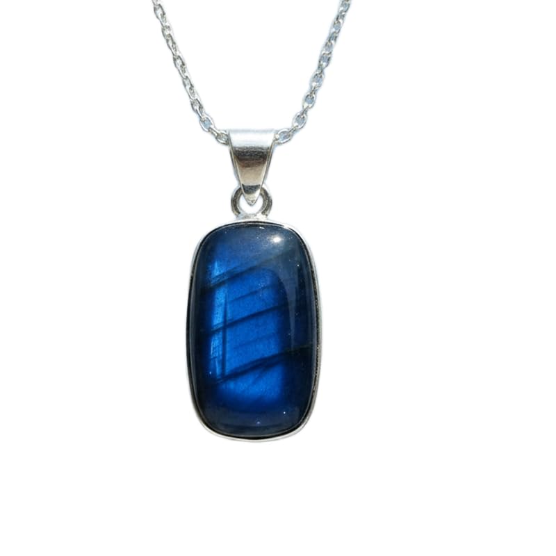 Collier quartz bleu naturel pendentif rectangulaire facetté chaîne 45cm L_DPN_00124