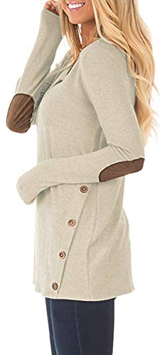 HARHAY 2022 Women's Long Sleeve Faux Suede Casual Blouse Tunic Shirt Tops Khaki M - Thumbnail 3