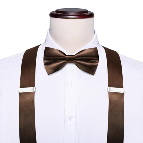 Image of Hi-Tie Men Suspender Bowtie Set Suspenders Pre-tied Bow Tie Pocket Square Cufflinks Adjustable Y Shape 6 Clips Braces Tuxedo