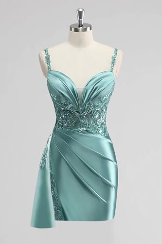 Women's Satin Lace Homecoming Dresses for Teens Short Prom Dress V Neck Corset Cocktail Formal Evening Gowns2