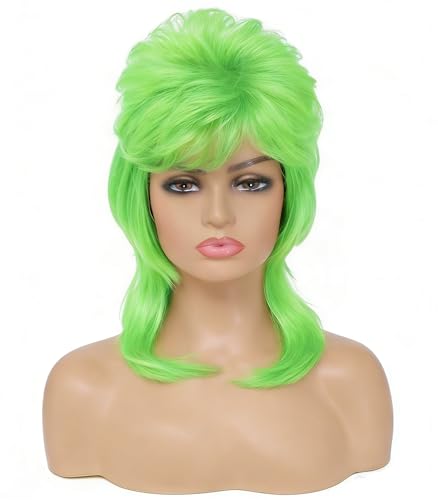 Image of Adequate Women's Mullet Wig, 80s 90s Retro Emo Mullet Wig, Joe Dirt Style Wig, Halloween Cosplay Costume Wig, Fancy Party Outfit Accessory for Men & Women (Green)