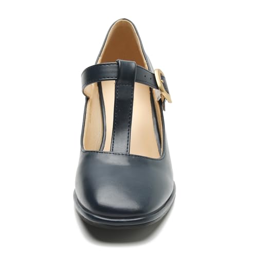 Womens T-Strap Vintage Heels Mary Jane Dress Shoes Block Chunky Heels Office Work Pumps3