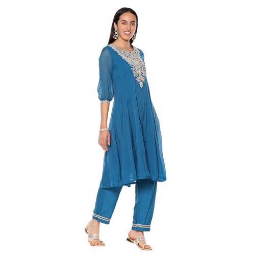 Image of BIBA Women Polyester Blend Embroidered Festive Kalidar Suit Set