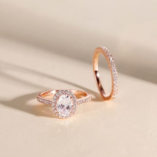 Image of EAMTI 1.5CT 925 Sterling Silver Cubic Zirconia Bridal Rings Sets Oval Cut CZ Engagement Rings Wedding Band For Women Size 4-10