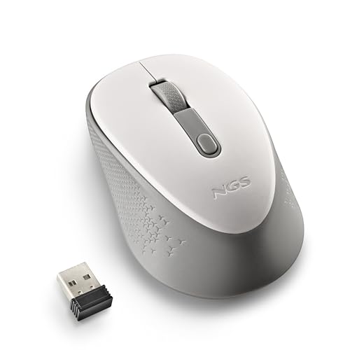 NGS Dew White – bezprzewodowa mysz optyczna, ergonomiczna mysz, cicha mysz bezprzewodowa, wysoka precyzja z nano-odbiornikiem, oburęczna, regulacja 800/1600 DPI, Plug & Play