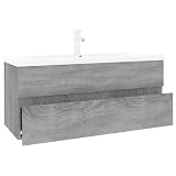 KUPTYERFG Mobile per lavabo con lavabo in ceramica, 100 cm, grigio Sonoma
