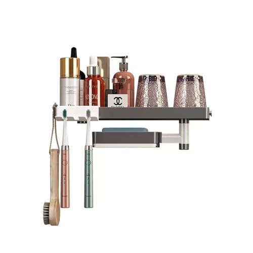Image of SHALVI Self Adhesive Toothbrush Holder Storage Rack with Soap Dish /Wall Mounted Plastic Shelf Organizer for Bathroom Accessories and Hardware /Shelve with Soap Dish
