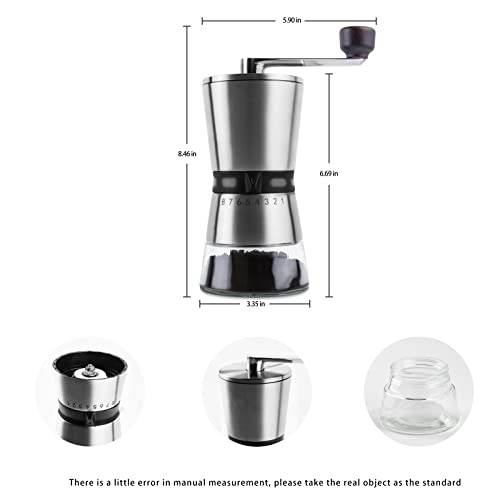 Manual Coffee Grinder, Portable Coffee Bean Grinder With Conical Ceramic Burrs, Adjustable Settings, No-Power, For Espresso French Press Drip Coffee, Suitable For Camping And Home Use #TOP6