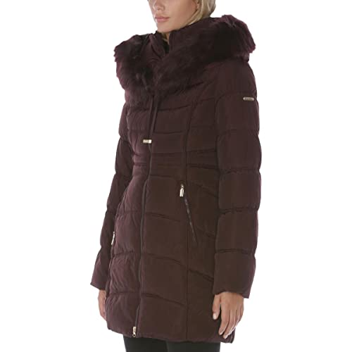 Laundry by Shelli Segal Women's Stretch Quilted Puffer Coat – Heavyweight Winter Jacket Faux Fur Hood3