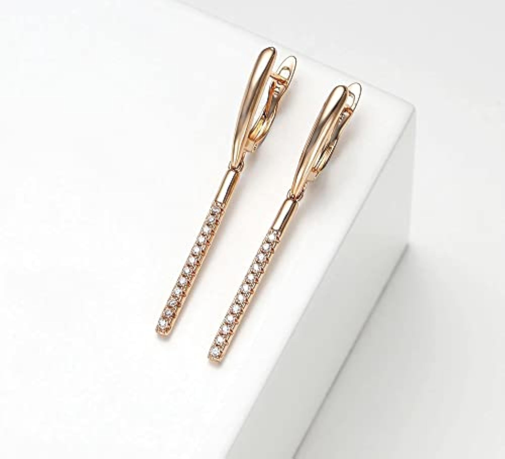 Crystal Studded Linear Bar Drop Earrings with Lever Back Closure
