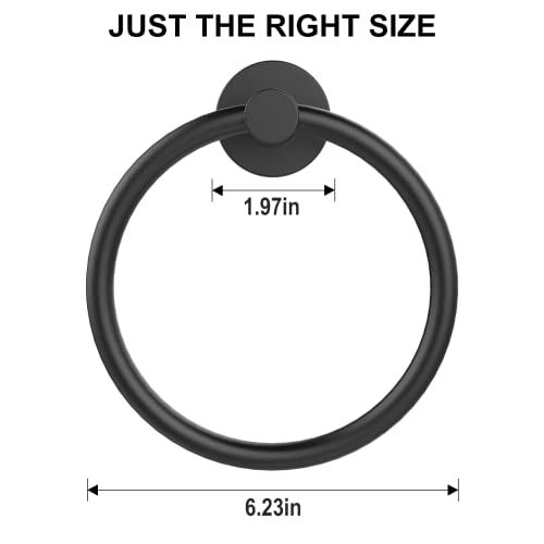 SetSail Towel Holder for Bathroom Wall Matte Black Towel Ring Stainless Steel Heavy Duty Hand Towel Hanger for Bath, Kitchen, 2 Pack