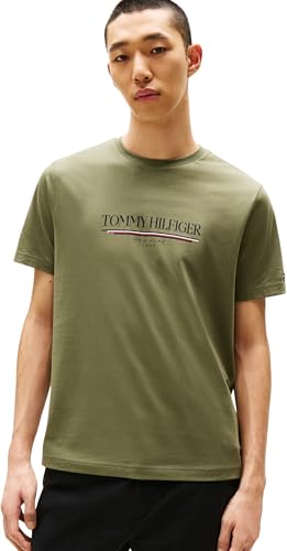 Tommy Hilfiger Camiseta de Manga Corta Hombre Brand Love tee de algodón, Verde (Battle Green), M