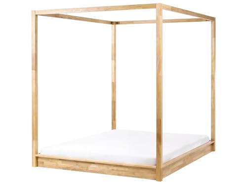 Beliani Lit à Baldaquin Minimaliste en Bois 160 x 200 cm Meuble de Chambre Marron Clair Herliere