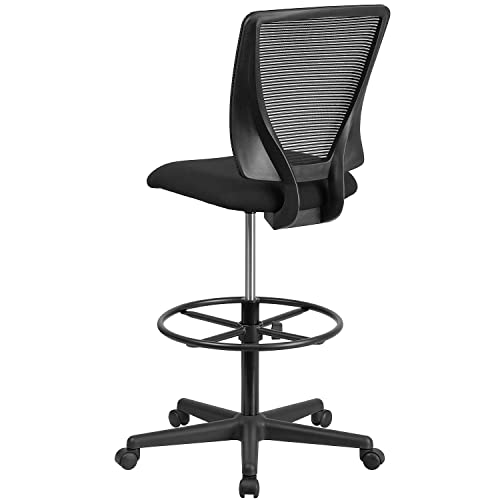 Image of Flash Furniture Harper Ergonomic Mid-Back Mesh Drafting Chair with Black Fabric Seat and Adjustable Foot Ring