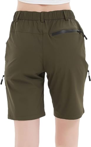Short cargo feminino de verão, secagem rápida, leve, atlético, golfe, com bolsos com zíper, Verde, P