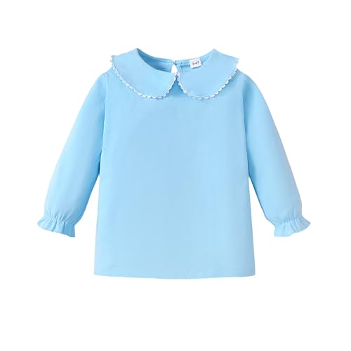 1-6Y Baby Ruffle Blouse Toddler Girl Peter Pan Lace Collar T-Shirts Kids Solid Color Long Sleeve Tee Girls Casual Top